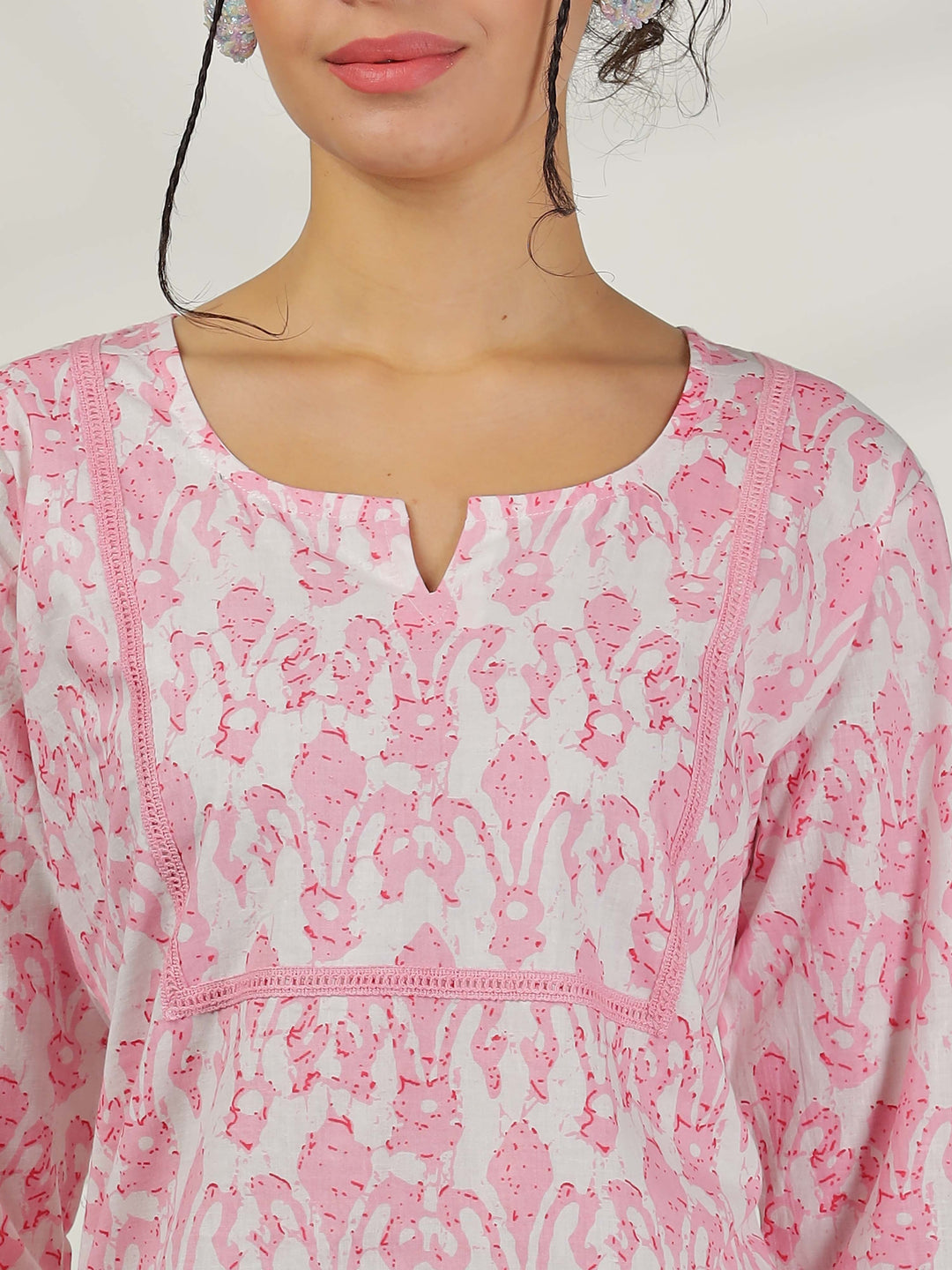 Blush Pink Cotton Pajama Set for Women Elegant Floral Sleepwear