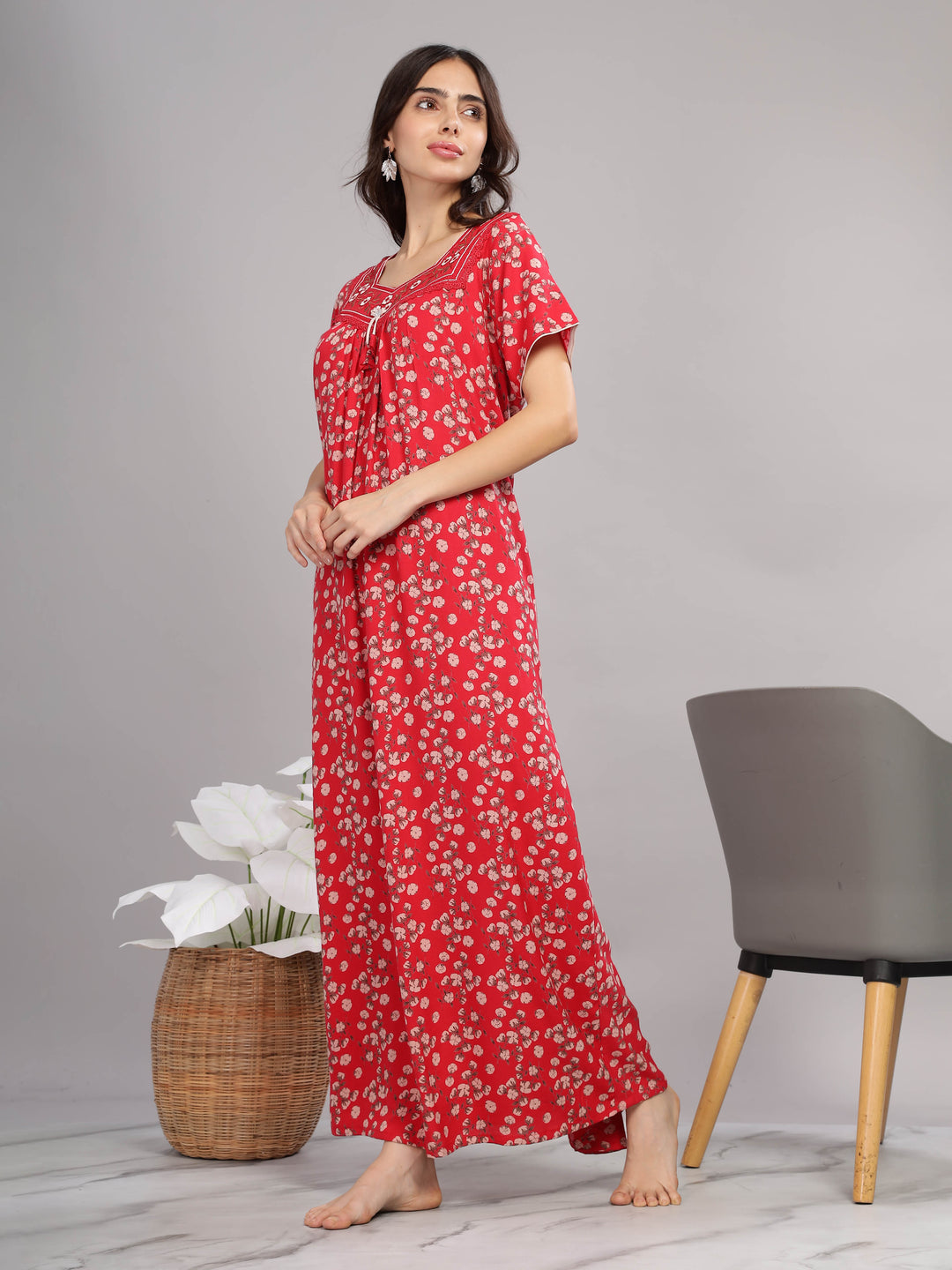 Red Alpine Pleated Designer Nighty