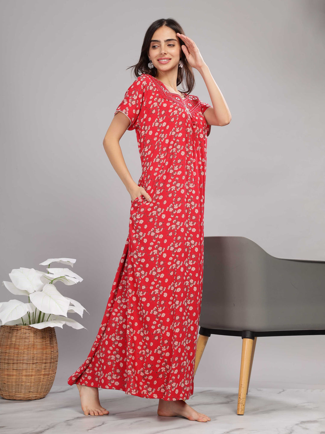 Red Alpine Pleated Designer Nighty