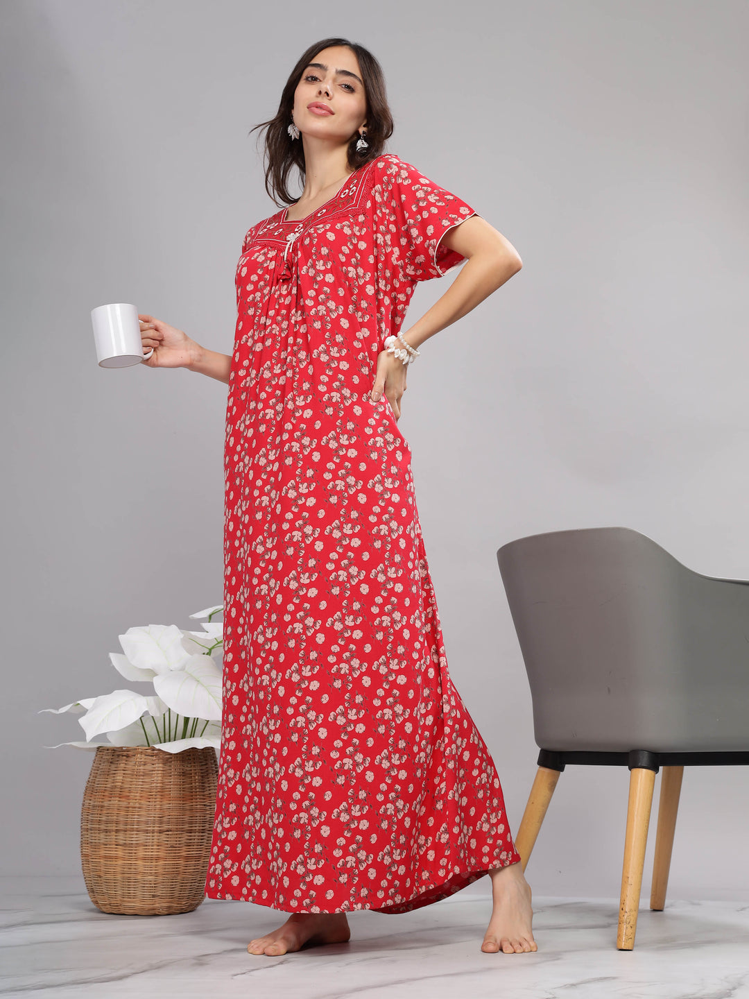 Red Alpine Pleated Designer Nighty