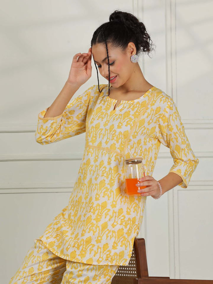 Lemon Yellow Cotton Pajama Set for Women With Breathable & Cozy Fit