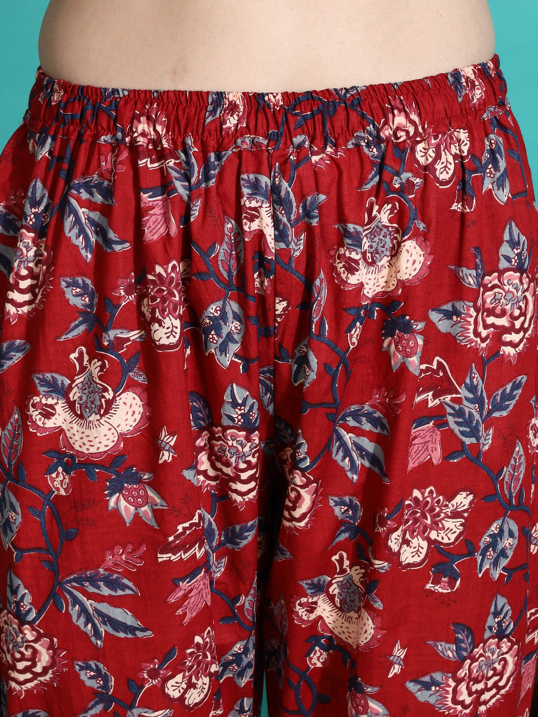 Ruby Red Printed Cotton Pyjama Set for Women