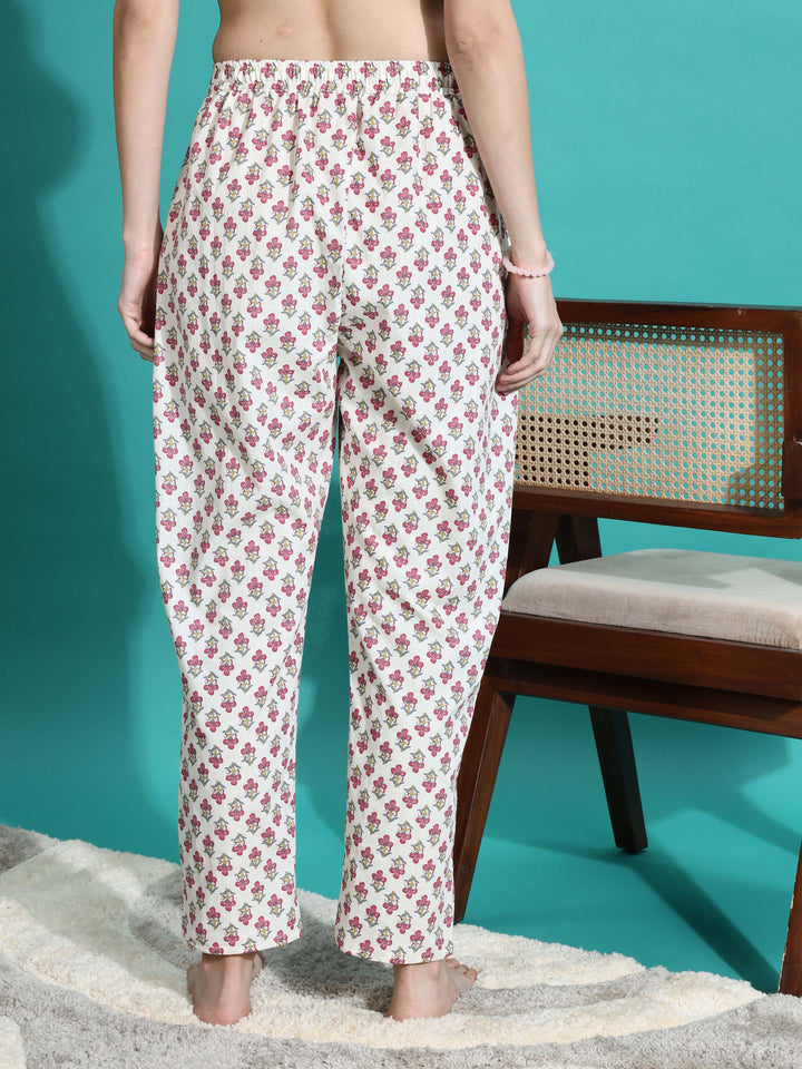 Soft White Red Cotton Pyjama Set for Women