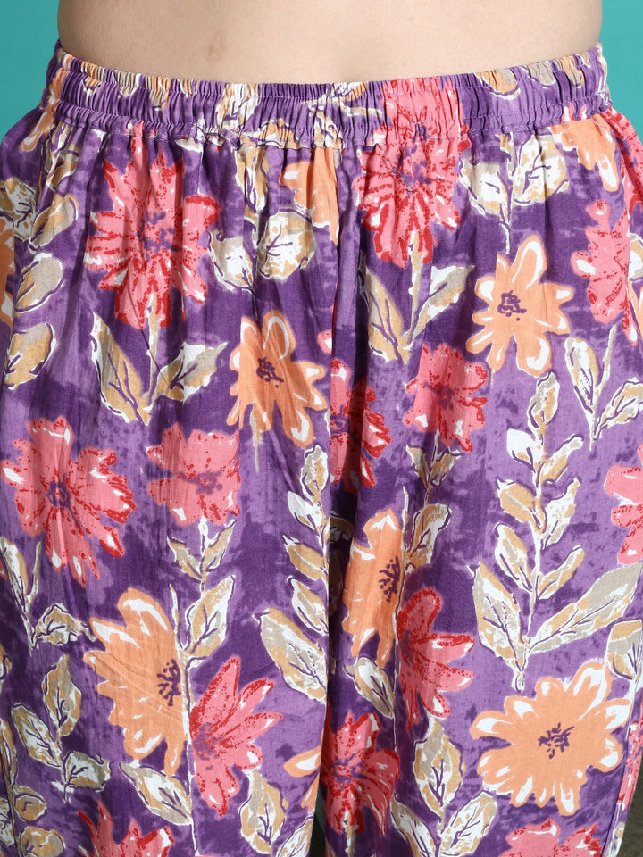 Soft Purple Orange Cotton Pajama Set for Women