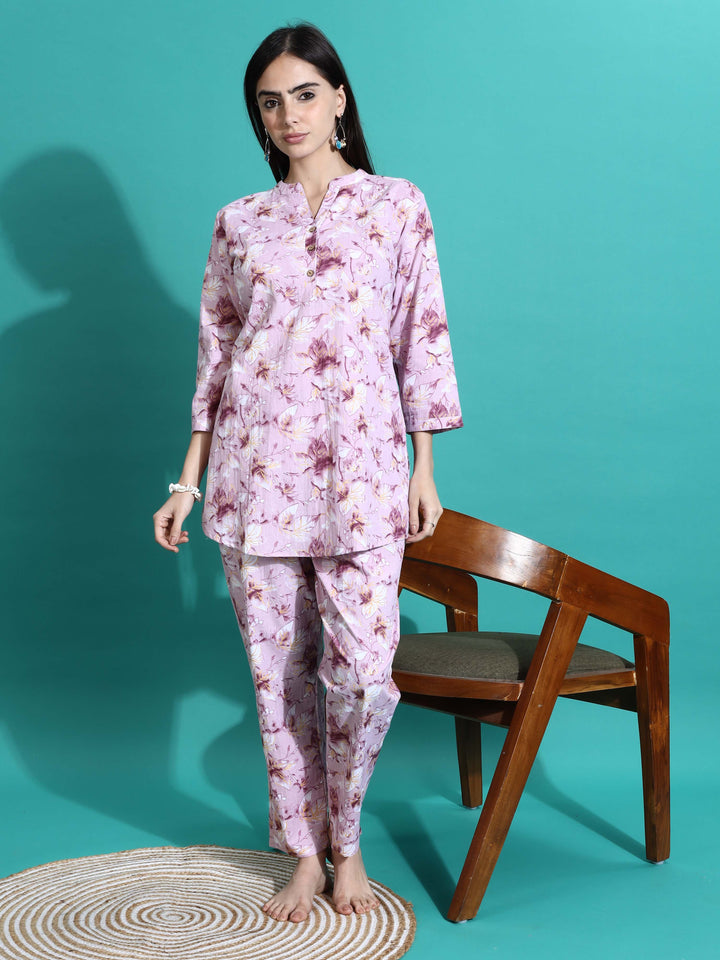 Soft Mauve Cotton Pyjama Set for Women