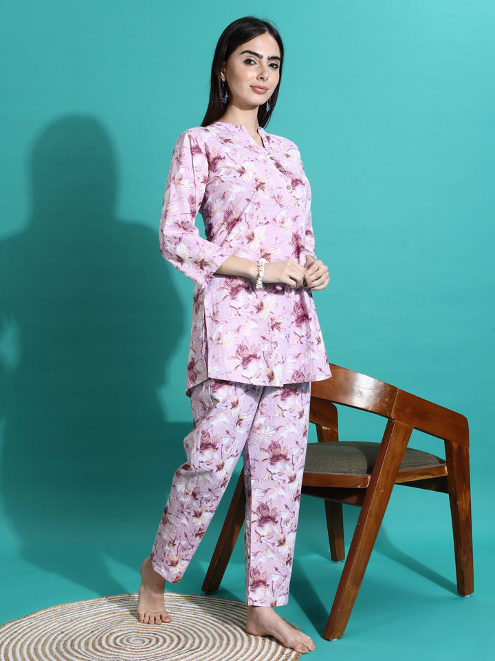 Soft Mauve Cotton Pyjama Set for Women