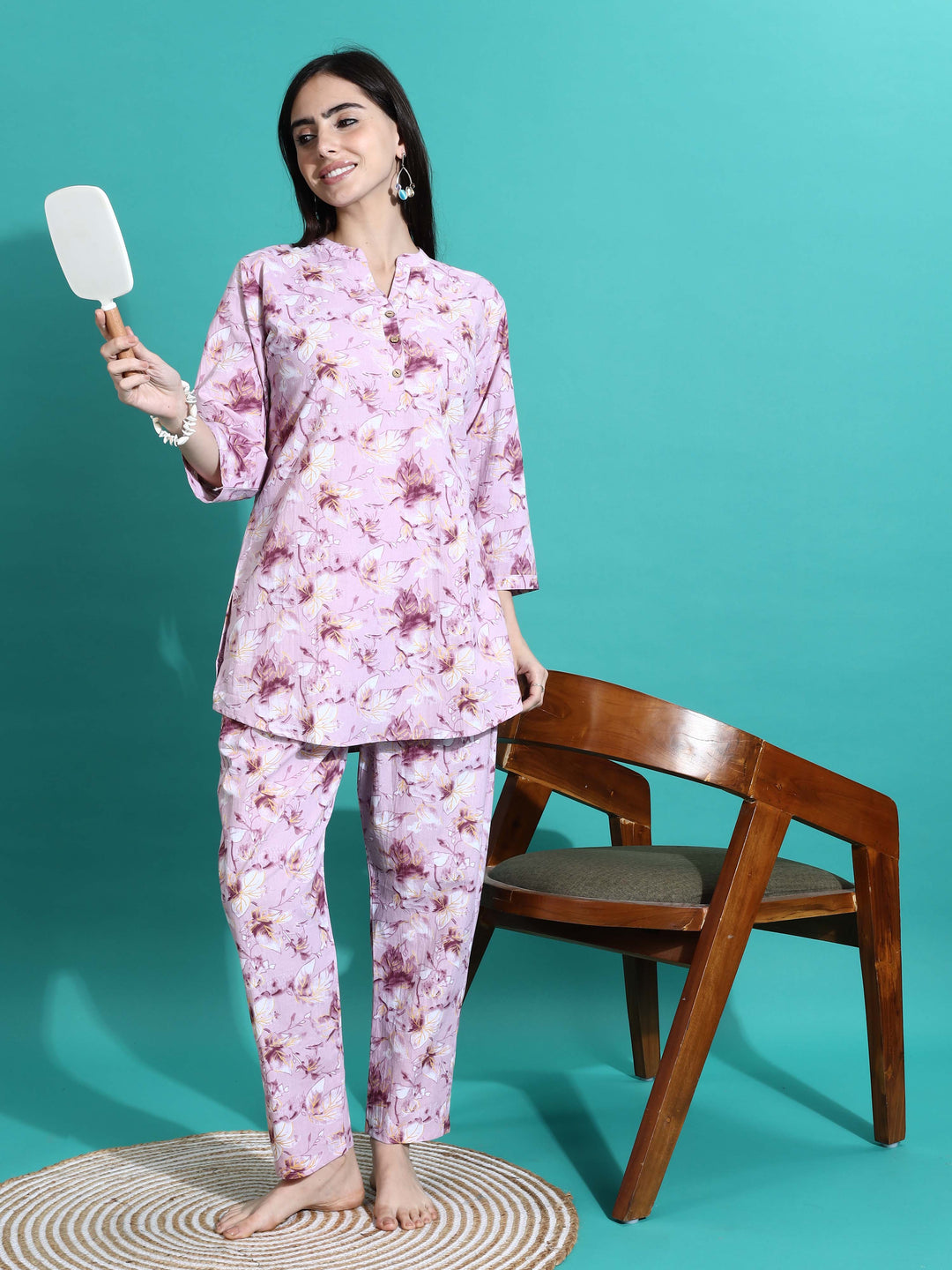 Soft Mauve Cotton Pyjama Set for Women