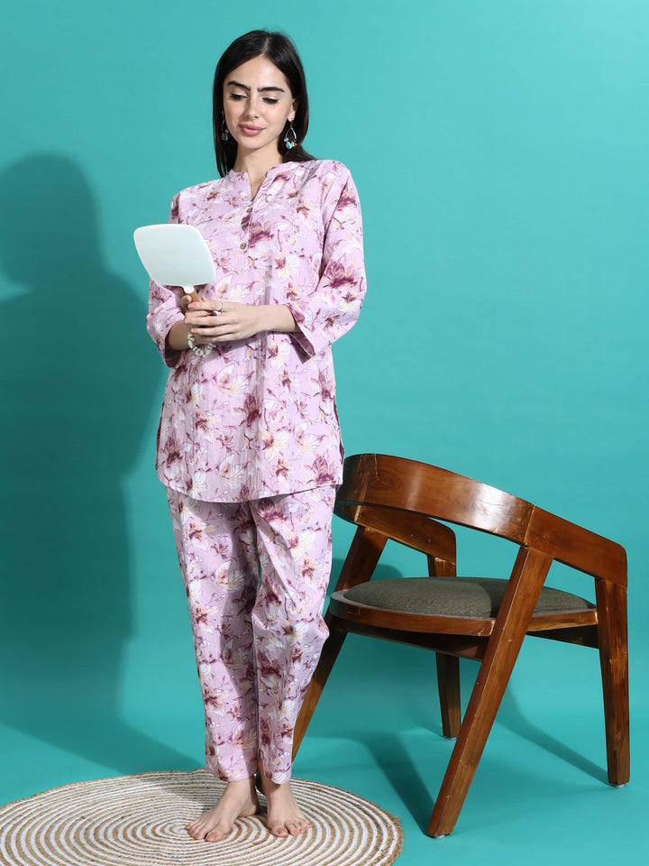 Soft Mauve Cotton Pyjama Set for Women