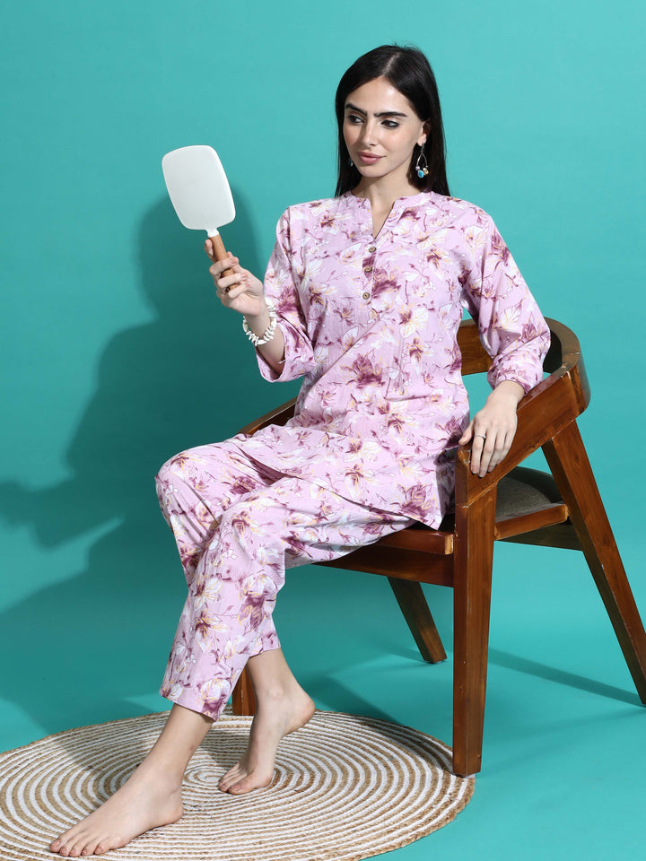 Soft Mauve Cotton Pyjama Set for Women