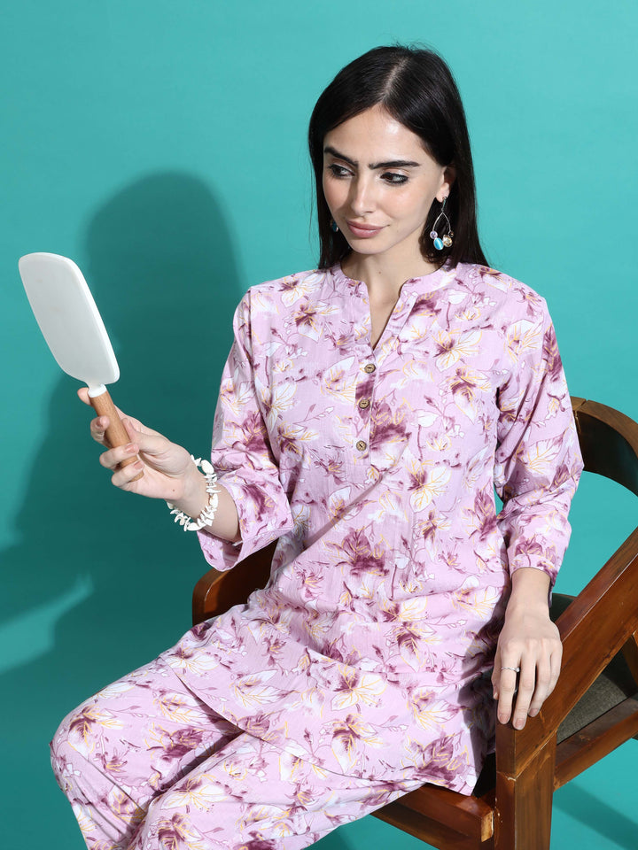 Soft Mauve Cotton Pyjama Set for Women