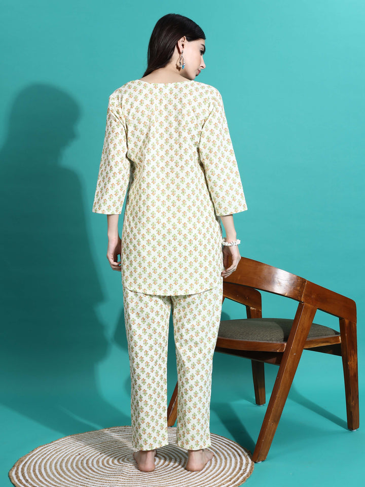 Comfy Cream Yellow Cotton Pyjama Set for Women