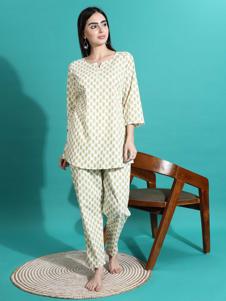 Comfy Cream Yellow Cotton Pyjama Set for Women