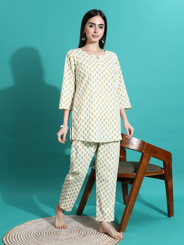 Comfy Cream Yellow Cotton Pyjama Set for Women