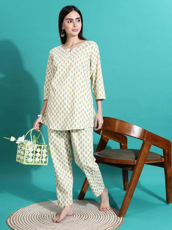 Comfy Cream Yellow Cotton Pyjama Set for Women