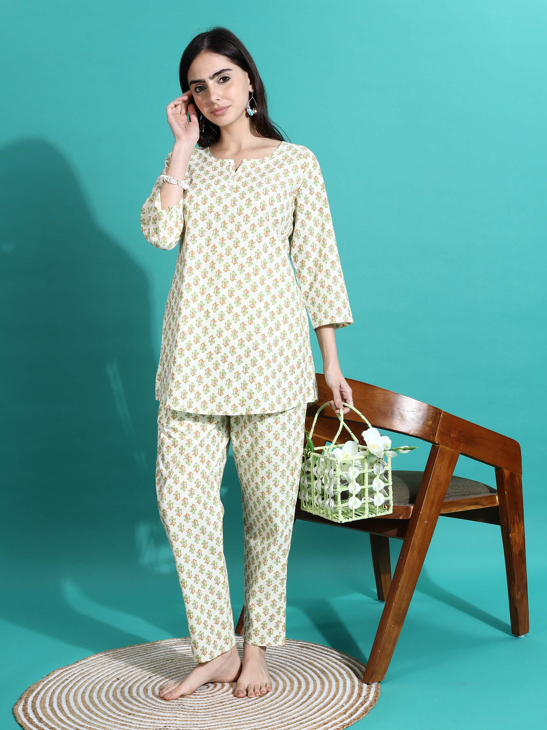 Comfy Cream Yellow Cotton Pyjama Set for Women