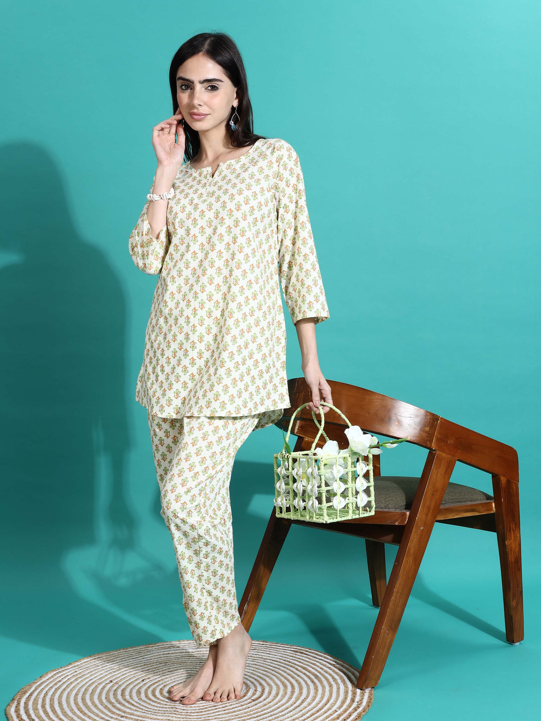 Comfy Cream Yellow Cotton Pyjama Set for Women