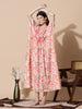 Coral Peach Cotton Kaftan Nighty for Women with Embroidery