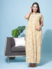 Crush Floral Print Yellow Nighty for Women with Pocket and Buttons