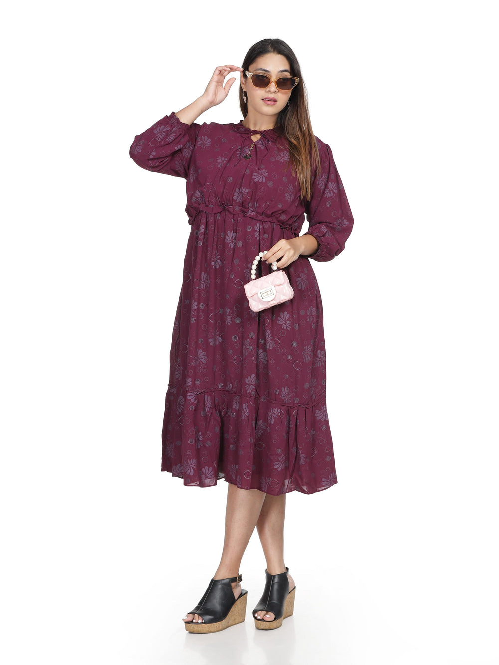  Casual Dresses  Printed Dresses Online - Shop Latest Wine Printed Dress Online- 9shines label 