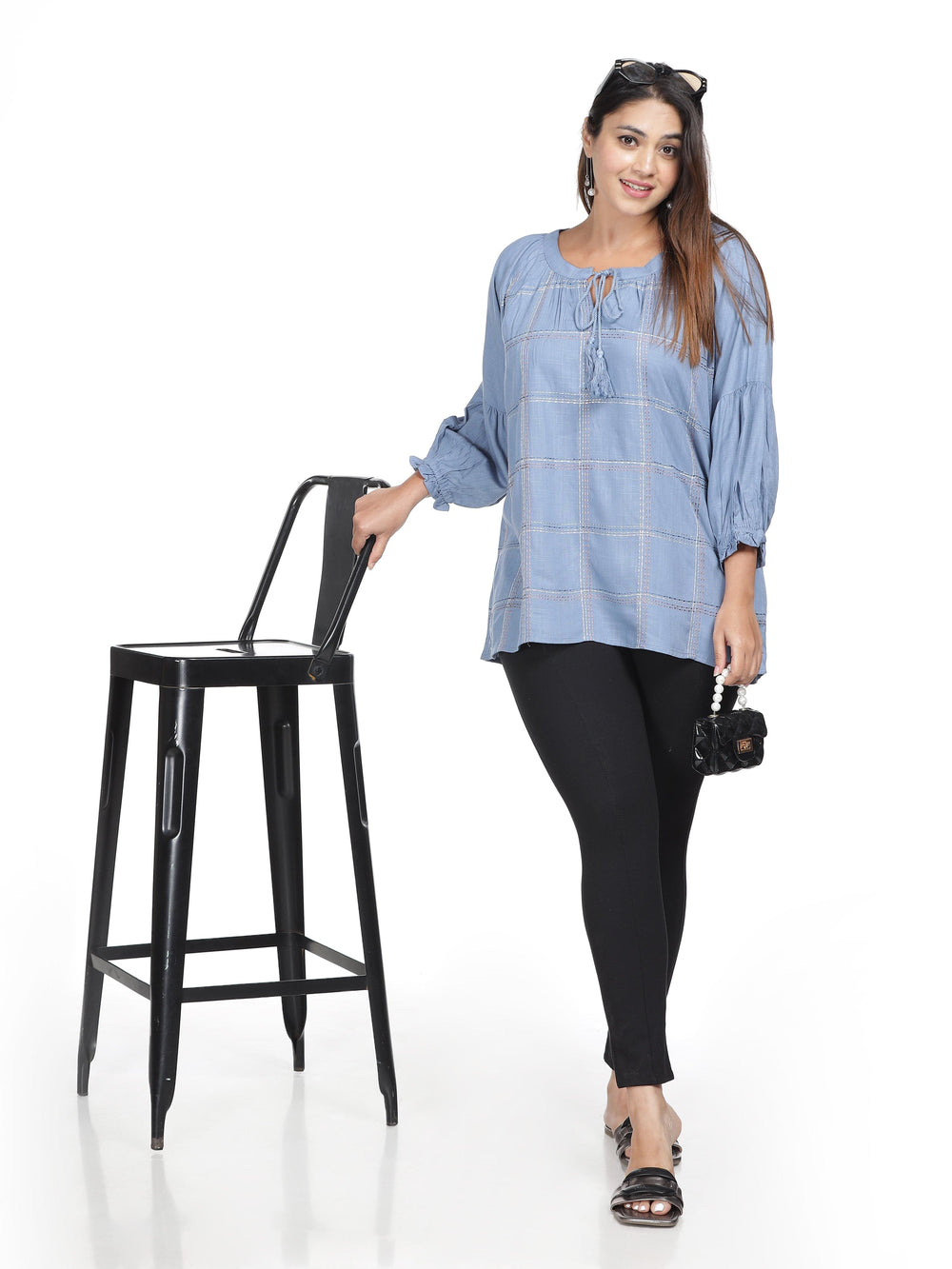 Blue Rayon Trendy Plus Size Tops for Women