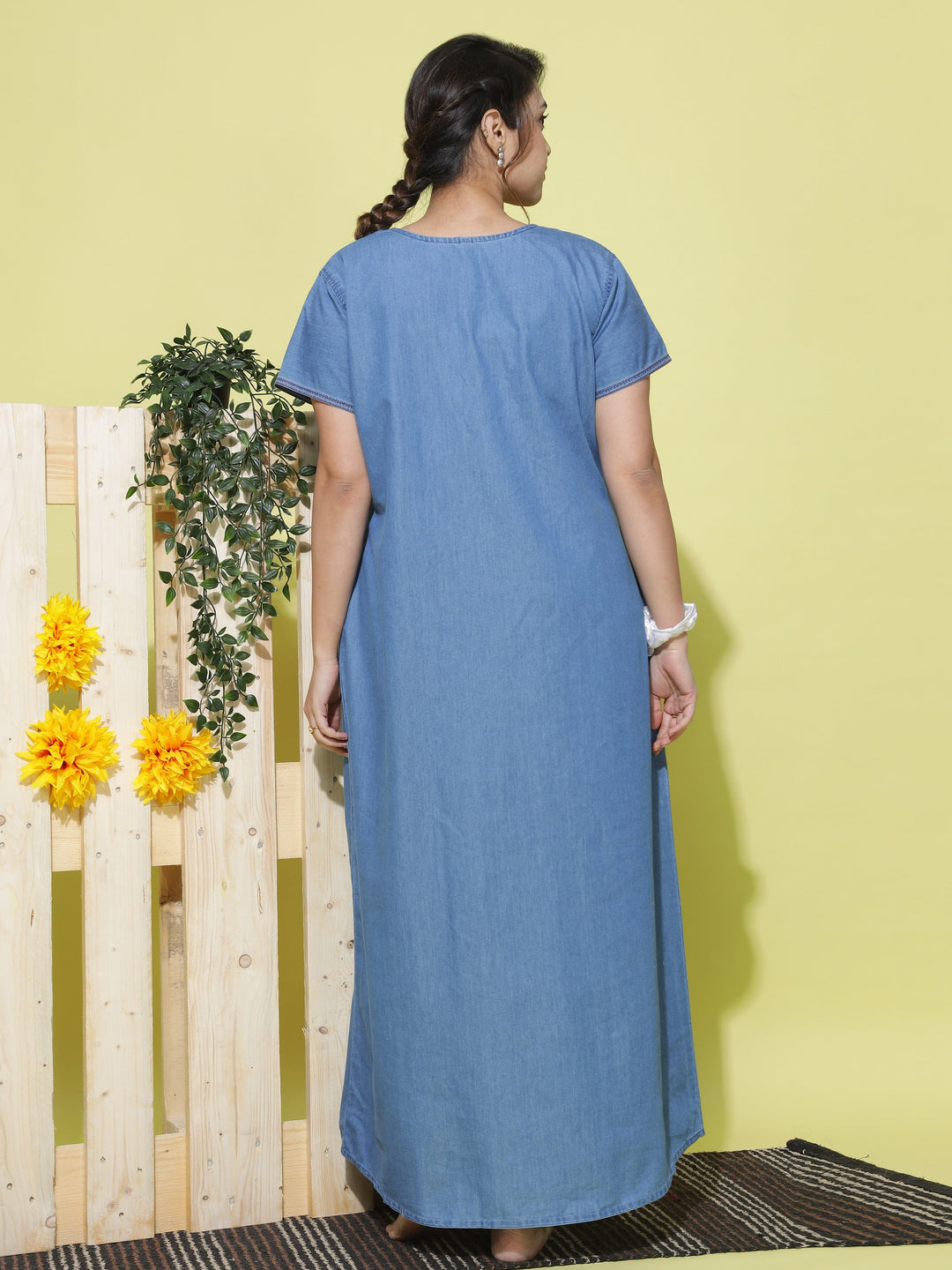  Denim Nighty  Buy Cool and Comfortable Sky Blue Embroidery Nighty Online- 9shines label 