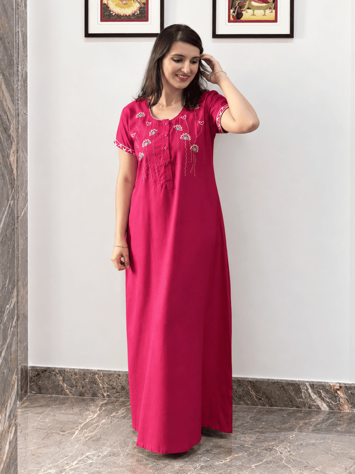 Embroidered Alpine Nighty with Feeding Friendly Buttons