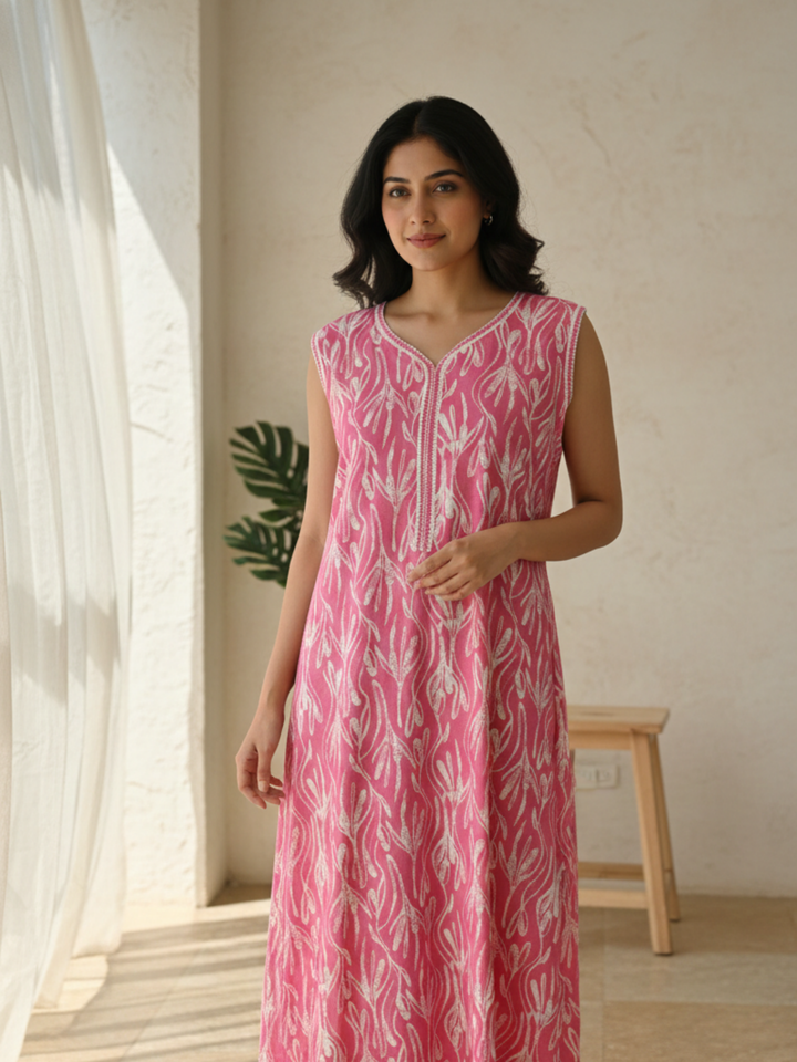 Raspberry Floral Alpine Nighty for Women A Line Summer Nighty