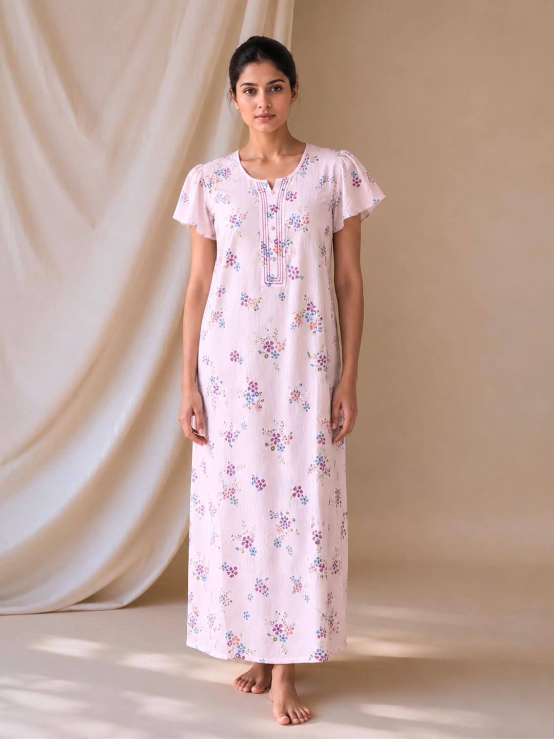 Meadow Rose Floral Crush Cotton Nighty for Women Comfortable Fit