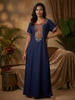 Raatrani Heritage Blue Alpine Embroidered A Line Nighty for Women