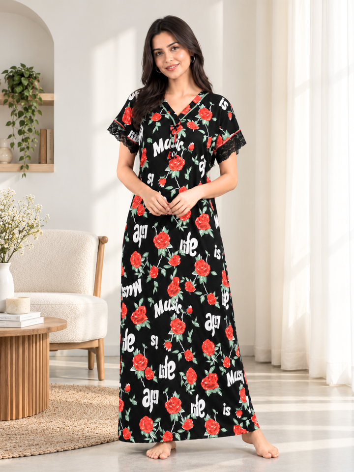 Rayon Designer Black Nighty