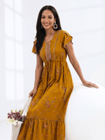 Floret Mustard Alpine Designer Nighty for Women with Frock Fit