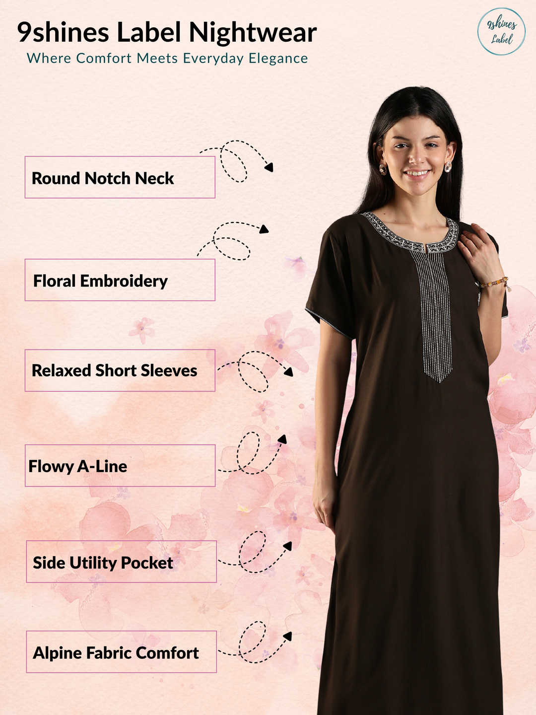 Olive Green Sadabahar Embroidered A Line Nighty in Alpine Fabric