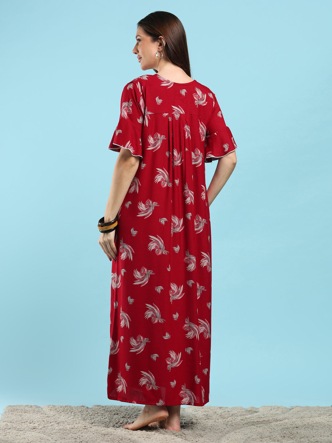 Floret Ruby Floral Pleated Designer Nighty for Women