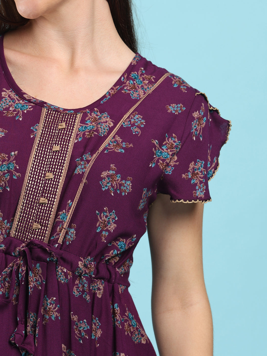Blossom Wine Alpine Designer Nighty for Women Comfortable Frock Style