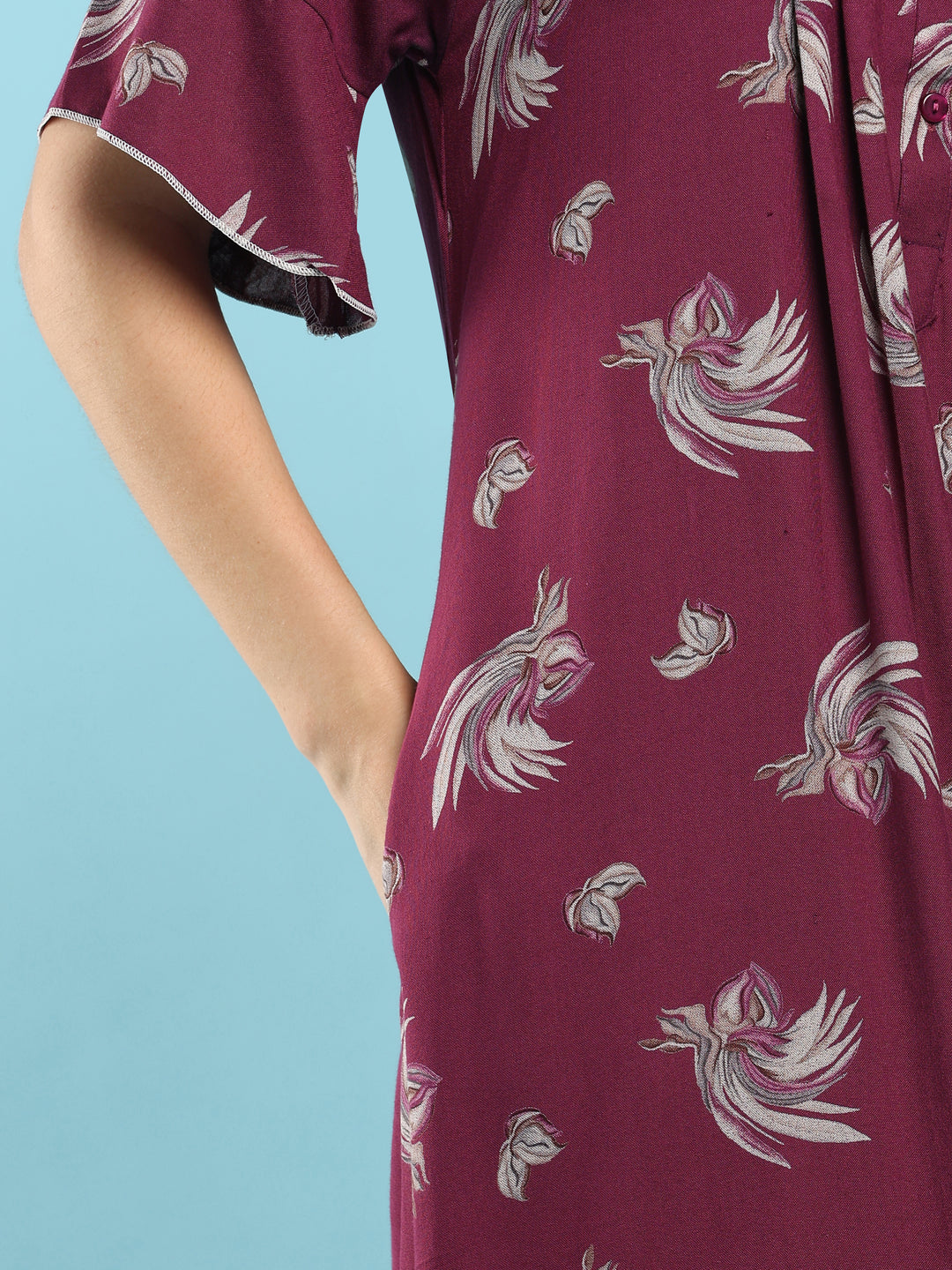 Floret Purple Floral Pleated Designer Nighty for Women