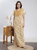 Pure Cotton Kantha Work Nighty for Women in Amber Floral Print