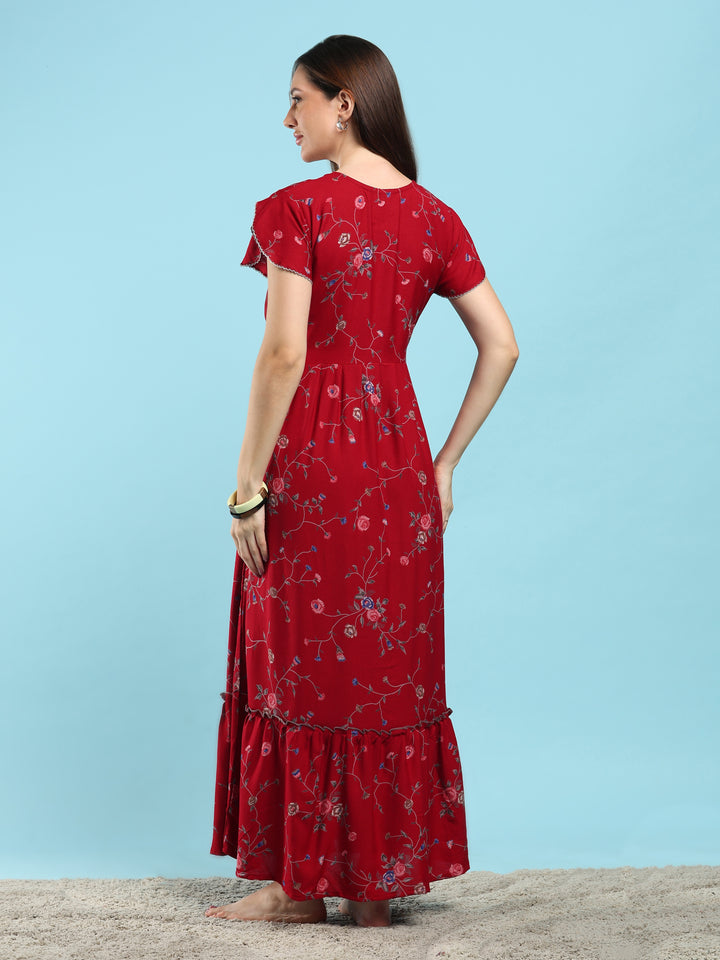 Floret Ruby Alpine Designer Nighty for Women with Frock Fit