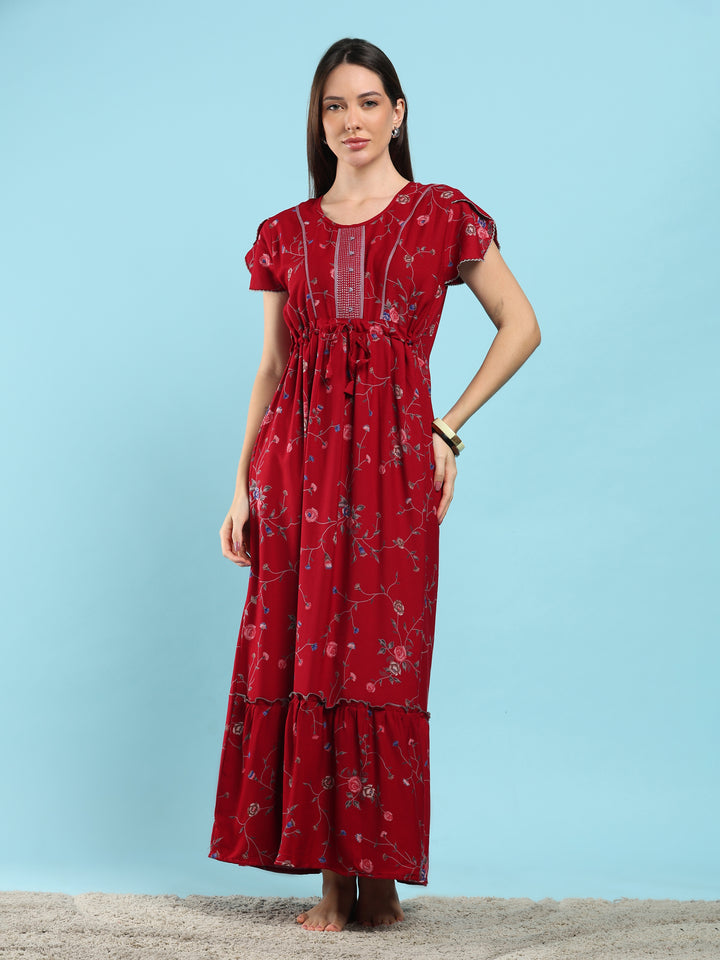 Floret Ruby Alpine Designer Nighty for Women with Frock Fit