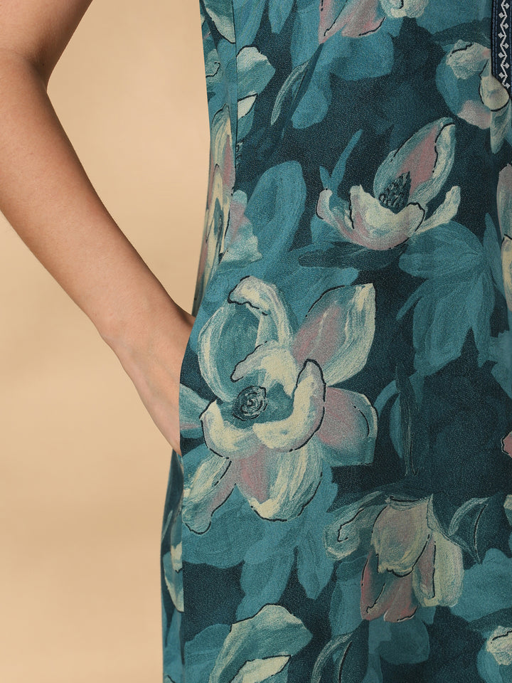 Petal Teal Floral Print Designer Nighty for Women Soft Fit