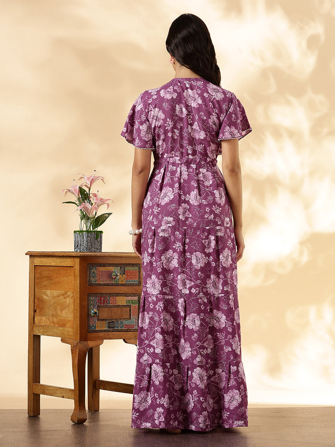 Orchid Purple Floral Alpine Nighty for Women Relaxed Fit