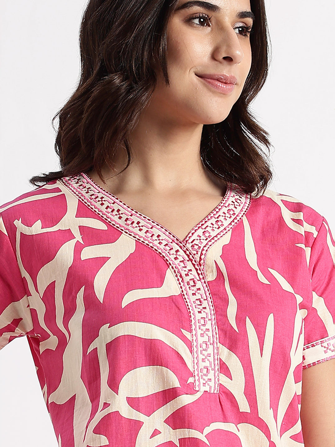 Pure Cotton Leaf Print Designer Nighty for Women Flamingo Bloom