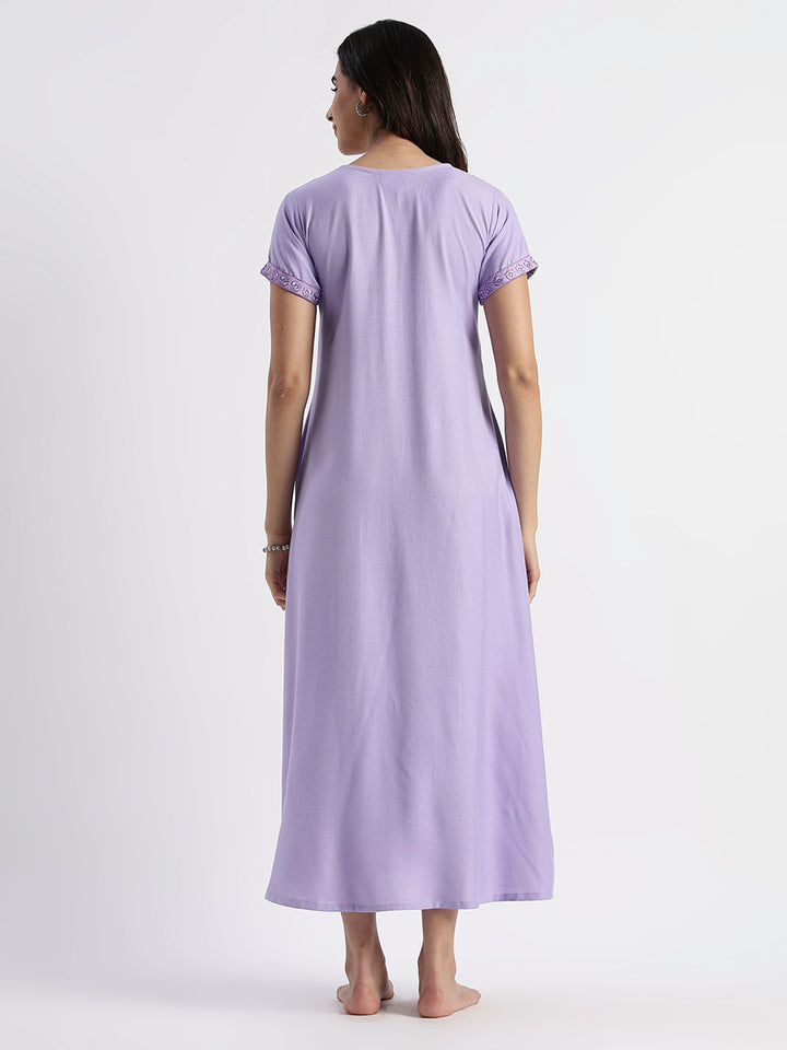 Sadabahar Peri Winkle Embroidered Nighty with Soft Alpine Fabric
