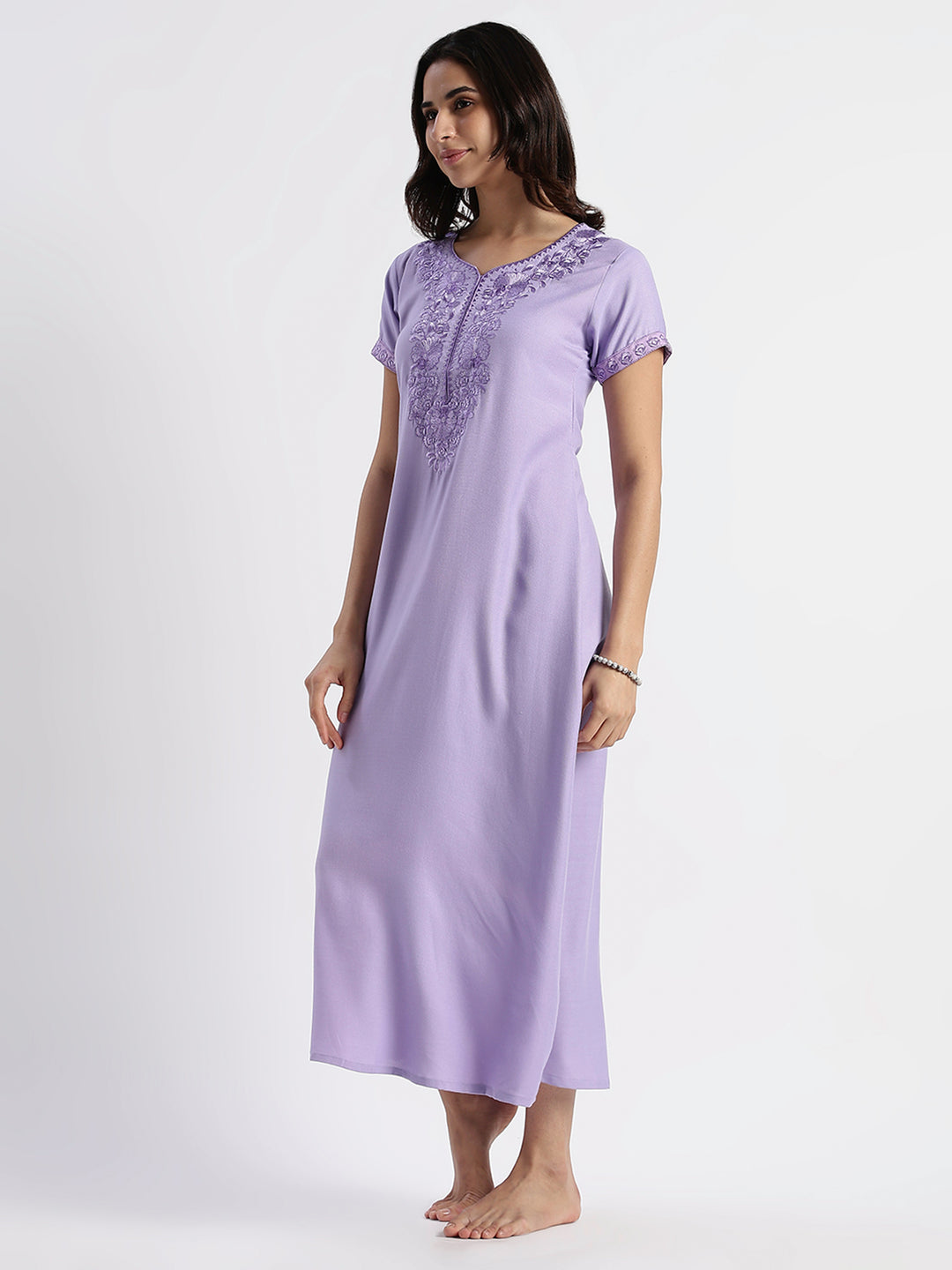 Sadabahar Peri Winkle Embroidered Nighty with Soft Alpine Fabric