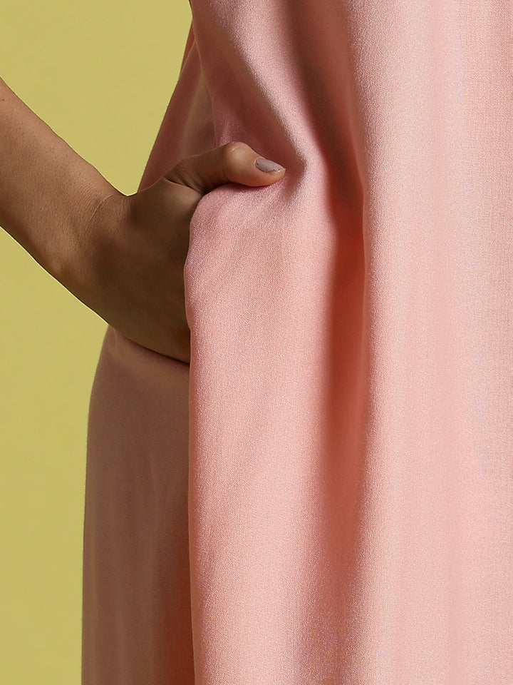Peach Pink Alpine Embroidered Nighty for Women with Side Pocket