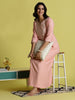 Peach Pink Alpine Embroidered Nighty for Women with Side Pocket
