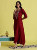 Maroon Alpine Embroidered Nighty for Women with Pocket