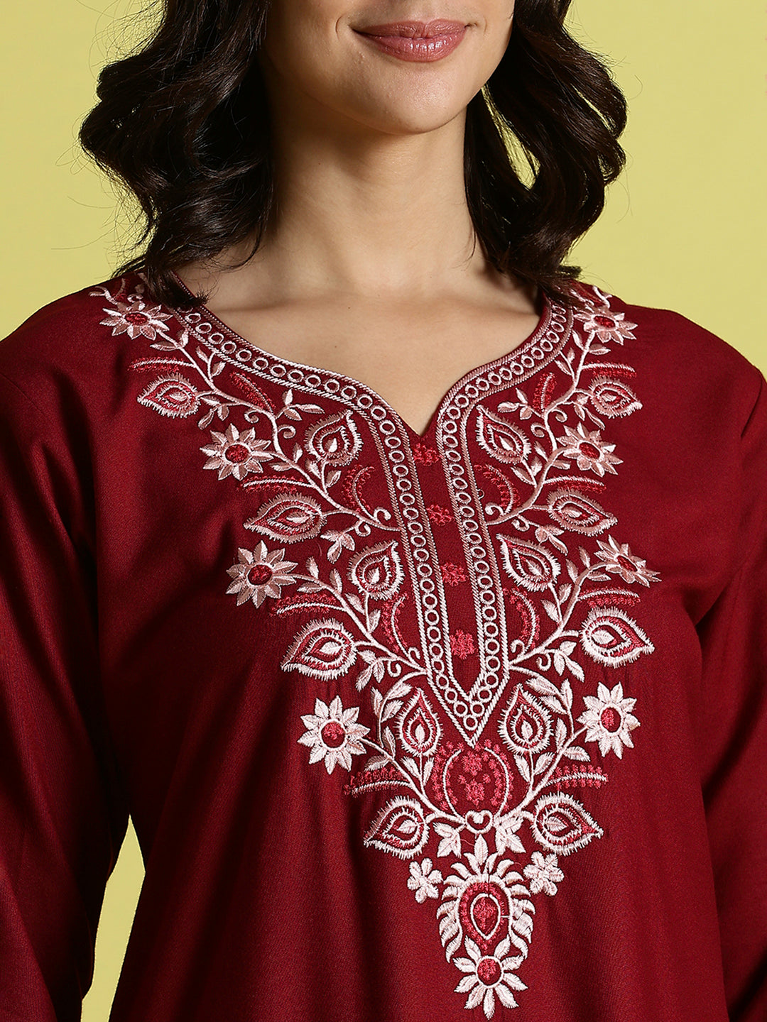 Maroon Alpine Embroidered Nighty for Women with Pocket