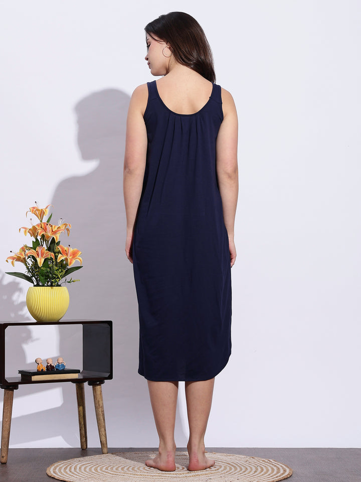Sleeveless Navy Blue Nighty Slip for Effortless Comfort