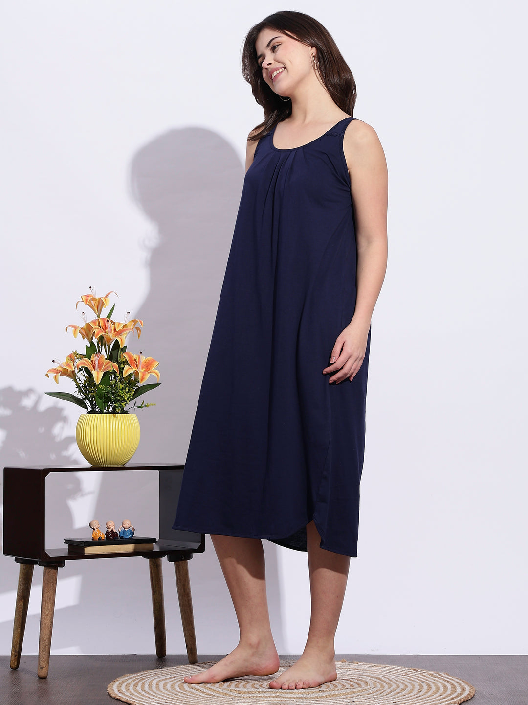 Sleeveless Navy Blue Nighty Slip for Effortless Comfort