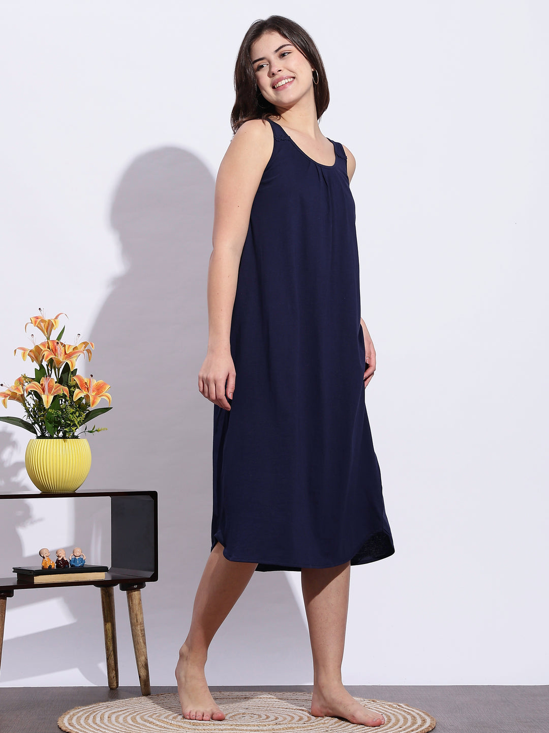 Sleeveless Navy Blue Nighty Slip for Effortless Comfort